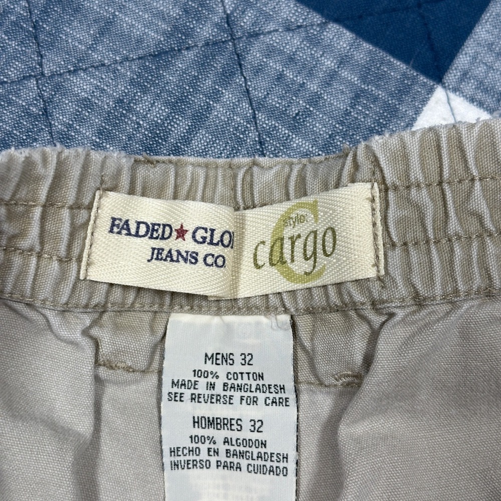 Faded Glory Mens Tan Khaki Cargo Shorts Size 32 Elastic Waist Cotton Casual - Picture 3 of 7